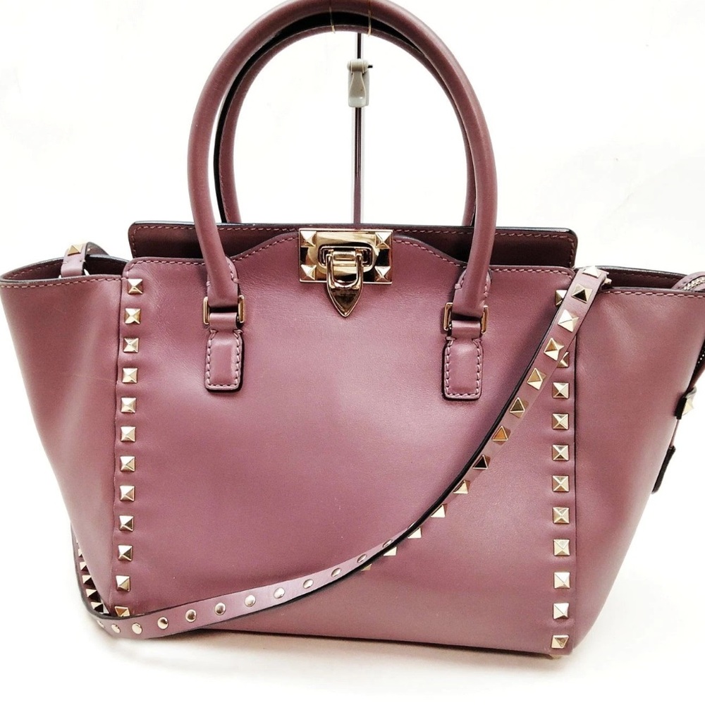 351. Valentino Garavani Rockstud Purple Rigid Leather with Gold Studs - Picture 1 of 9